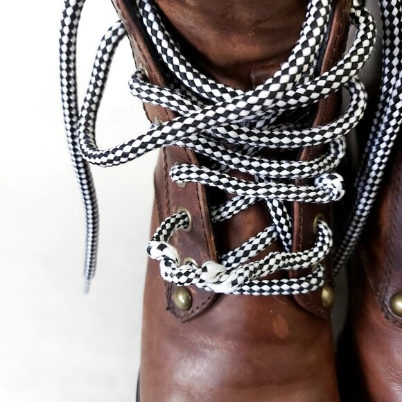 Miu Miu Lace-up Boots EU 37.5 Distressed Leather Block Chunky Heels Alpine Comba - Picture 6 of 15